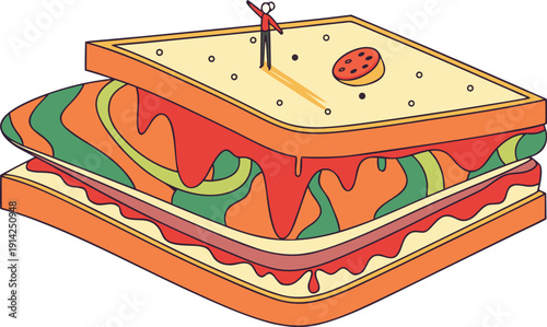 A mouthwatering sandwich with fresh ingredients and a toothpick, perfect for a quick lunch or snack