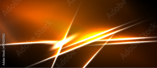 Abstract orange energy lines intersect. Bright glow emanates from central point, dark background provides contrast. Dynamic visual effect.