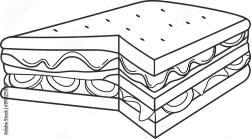 A cut sandwich revealing its layered ingredients
