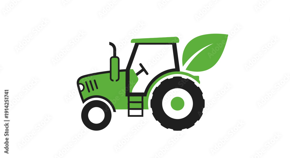 Obraz premium Vector illustration of a green tractor with a leaf on the back isolated on transparent background
