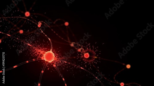 Glowing Red Neurons Firing In Brain. AI Generated