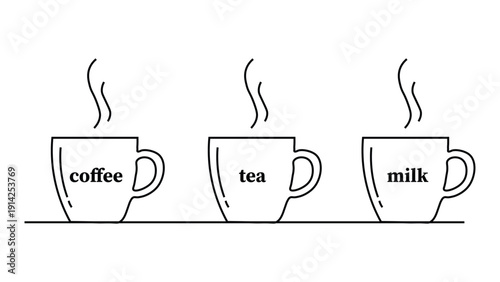 Coffee Tea Cup Strip Illustration Representing Hot Beverages Cafeteria Service and Hospitality