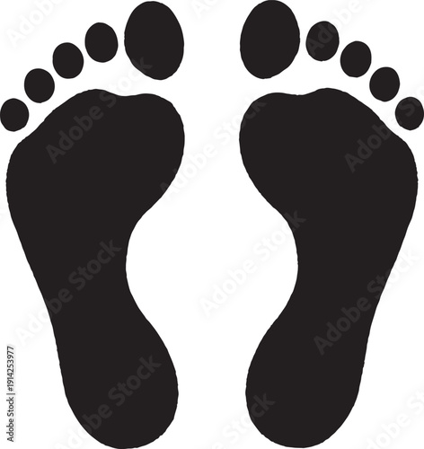 Black footprint outlines with five toes each on a white background also transparent background footprints