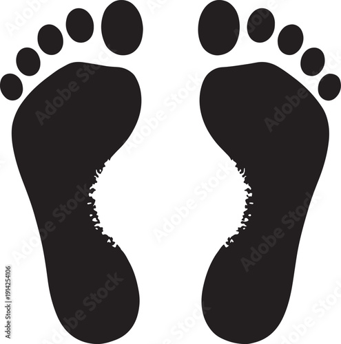 Black silhouette of two human footprints facing each other with jagged inner edges also transparent background