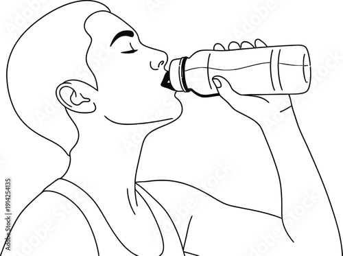 Woman drinking from a bottle isolated on transparent background