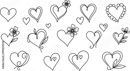 Vector illustration of various heart shapes isolated on transparent background