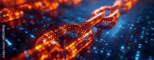 Glowing digital blockchain chain, secure data connection technology
