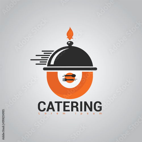 Creative Catering Business Logo with Cloche and Cutlery Icon Design