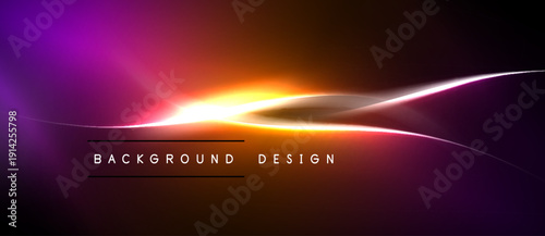 Abstract vibrant background. Purple, orange hues blend with bright light streaks. Modern design element for digital projects.