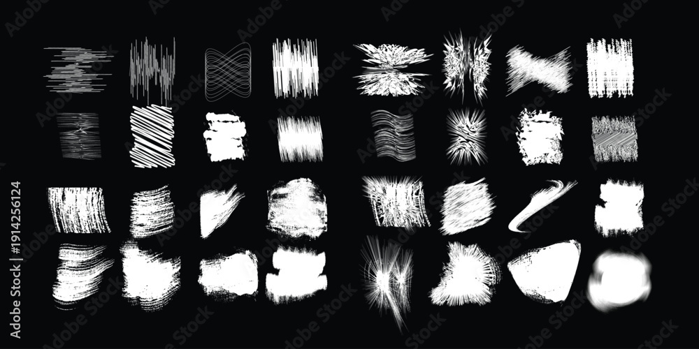 Naklejka premium Collection of white abstract brush strokes and on black