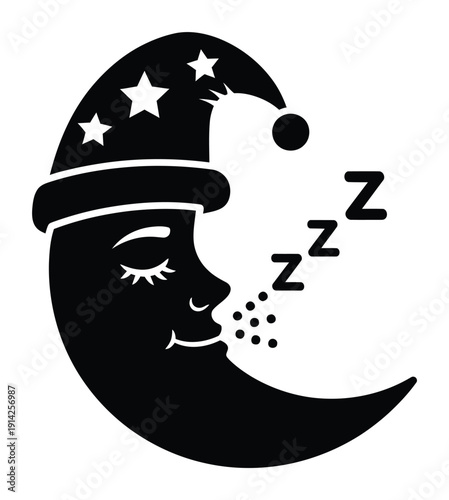 Sleeping Moon Face Night Cap Vector Illustration