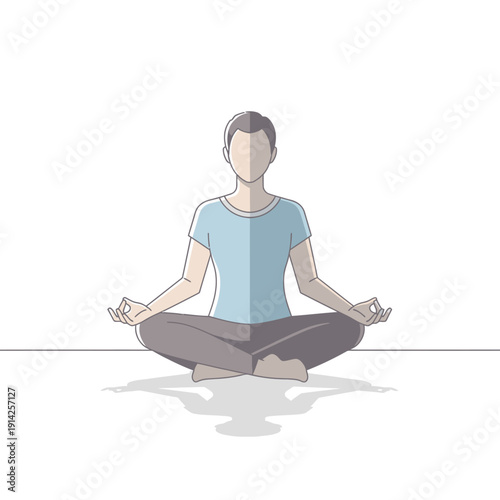 Person meditating in lotus pose, mindful relaxation, yoga illustration