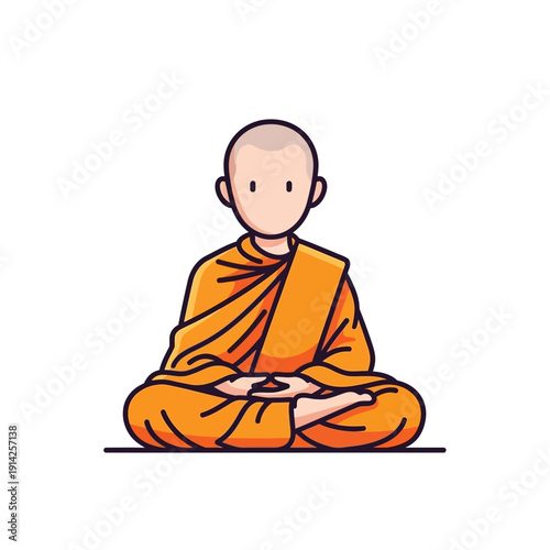 Buddhist Monk Meditating in Lotus Pose, Orange Robes, Zen Mindfulness