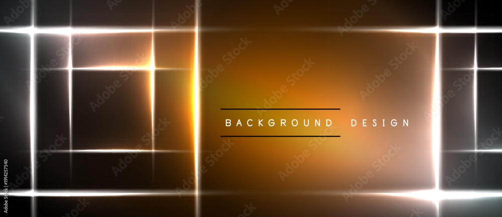 Fototapeta premium Abstract neon lights form geometric shapes. Bright orange glow contrasts dark background. Minimalist design suggests modern aesthetic.