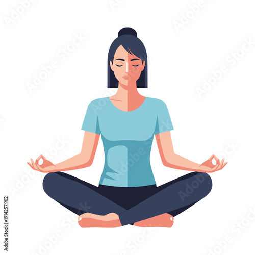 Woman Meditating in Lotus Pose, Peaceful Mind, Yoga Illustration