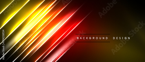 Abstract neon lines create dynamic gradient. Bright yellow transitions to deep red. Modern design element for backgrounds.