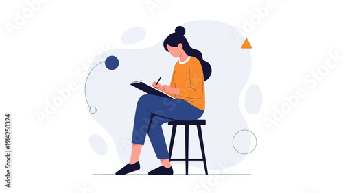 Woman Drawing on Clipboard, Creative Work, Artist Lifestyle, Illustration