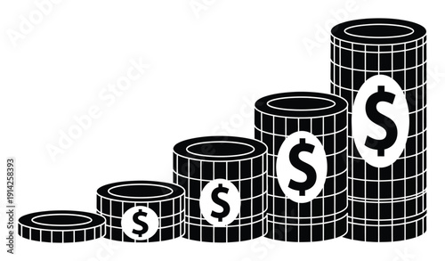 Stacks of Dollar Coins Increasing Vector Illustration