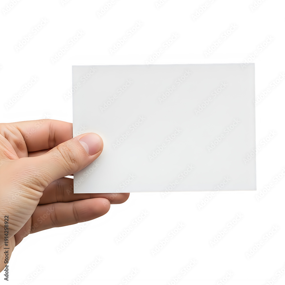 Obraz premium A hand holding a blank white card isolated on transparent background