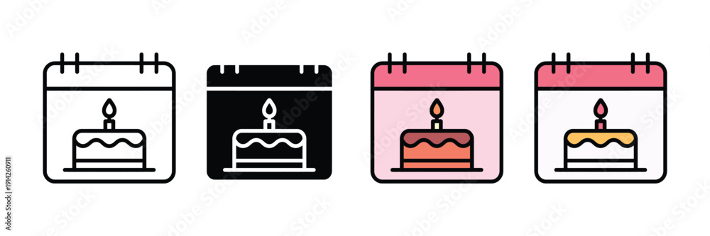 Fototapeta premium Birthday calendar icon vector. Event scheduling symbol for anniversary dates, celebration planning, and holiday reminder set. Vector illustration.