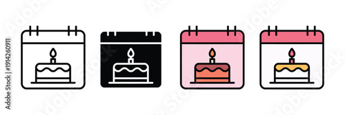 Birthday calendar icon vector. Event scheduling symbol for anniversary dates, celebration planning, and holiday reminder set. Vector illustration.