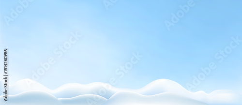 Winter snow scene with realistic 3D snowy ground, ice-covered hills, and mountain landscape background creating a serene snowy border frame illustration.