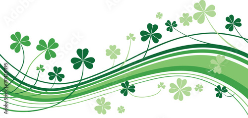 St patricks day background with green shamrocks and wavy lines on transparent backdrop for irish holiday celebration flyer greeting card poster design elements vector illustration