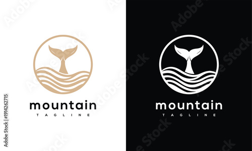 Modern Whale Tail Logo Design with Ocean Waves - Mountain Brand Identity Symbol.