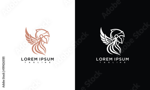 Winged Warrior Head Logo Design - Modern Valkyrie Cyber Goddess Icon Vector.