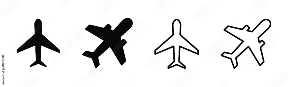 Obraz premium Airplane icons solid and outline for travel and aviation themes