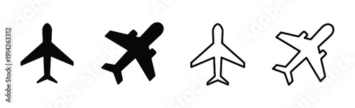 Airplane icons solid and outline for travel and aviation themes
