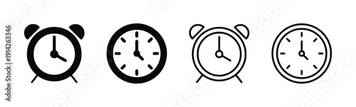 Alarm clock icons set simple flat design vector illustration different styles
