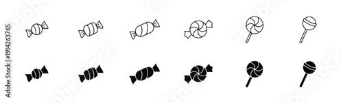 Assortment of candy and lollipop icons in various styles