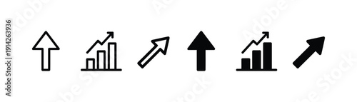 Arrow and bar chart growth icon vector. Business symbol for financial trends, success progress, market increase, and data analysis set. Vector illustration.