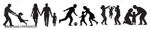 Family silhouette illustrations showing different activities and bonding moments