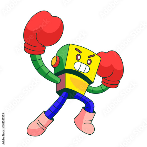 Flat style illustration showing a boxing bot