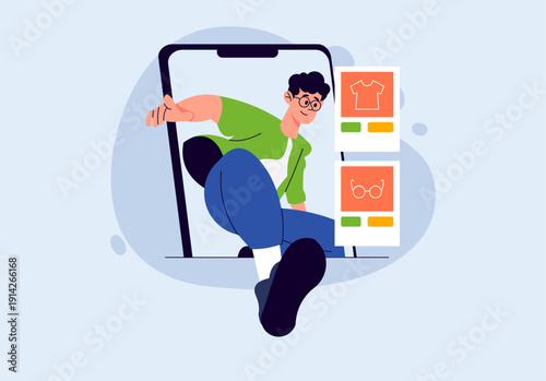 Man interacting with online shopping interface on phone