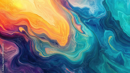 Abstract illustration showing a swirling mixture of warm and cool colors AI Generative