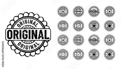 A collection of original stamps and seals on a white background