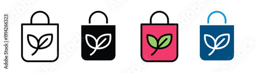 Eco-friendly reusable shopping bag icon vector. Bio leaf symbol for sustainable retail, organic products, and green environment set. Vector illustration.