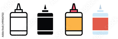 Liquid super glue tube and adhesive bottle icon vector. Strong bond cyanoacrylate for DIY repair, craft, and industrial fixing symbol set. Vector illustration.