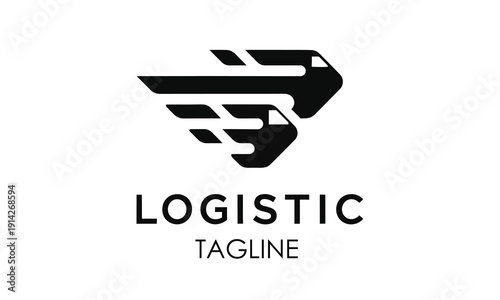 Modern and sleek abstract logo design for a logistics company featuring stylized speedy trains, symbolizing efficient delivery and global transport solutions