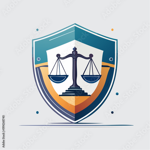 Emblem of Justice Illustrative Shield with Scales Symbolizing Legal Protection and Integrity