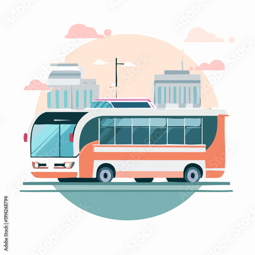 Public transit bus on city street, urban transportation illustration