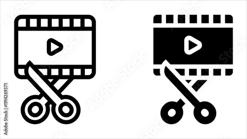 video editing icon set. Icon design of video editing with scissors and play button.