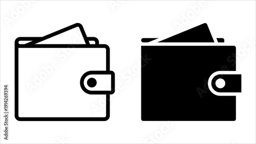 Wallet icon set. Black and white wallet icons symbolizing finance and budgeting simplicity.