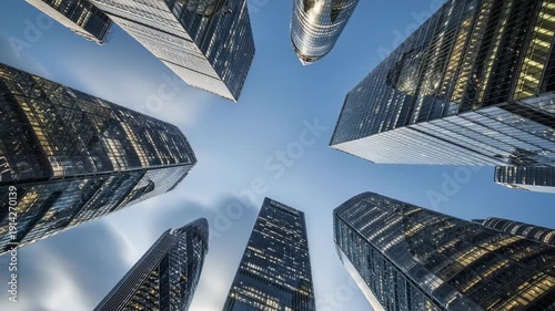 Modern Skyscrapers Low Angle City Timelapse. AI Generated