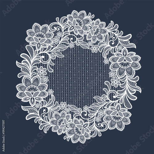 lace flowers decoration element. vector round frame of lace flowers