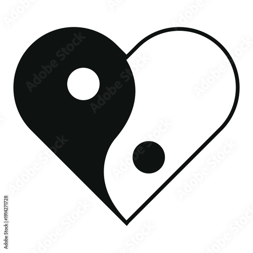 Abstract Heart Icon with Zen Balance Concept in Black and White