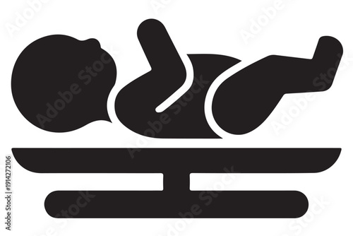 A person lying on a massage table receiving a treatment, depicted in a minimalist black icon design